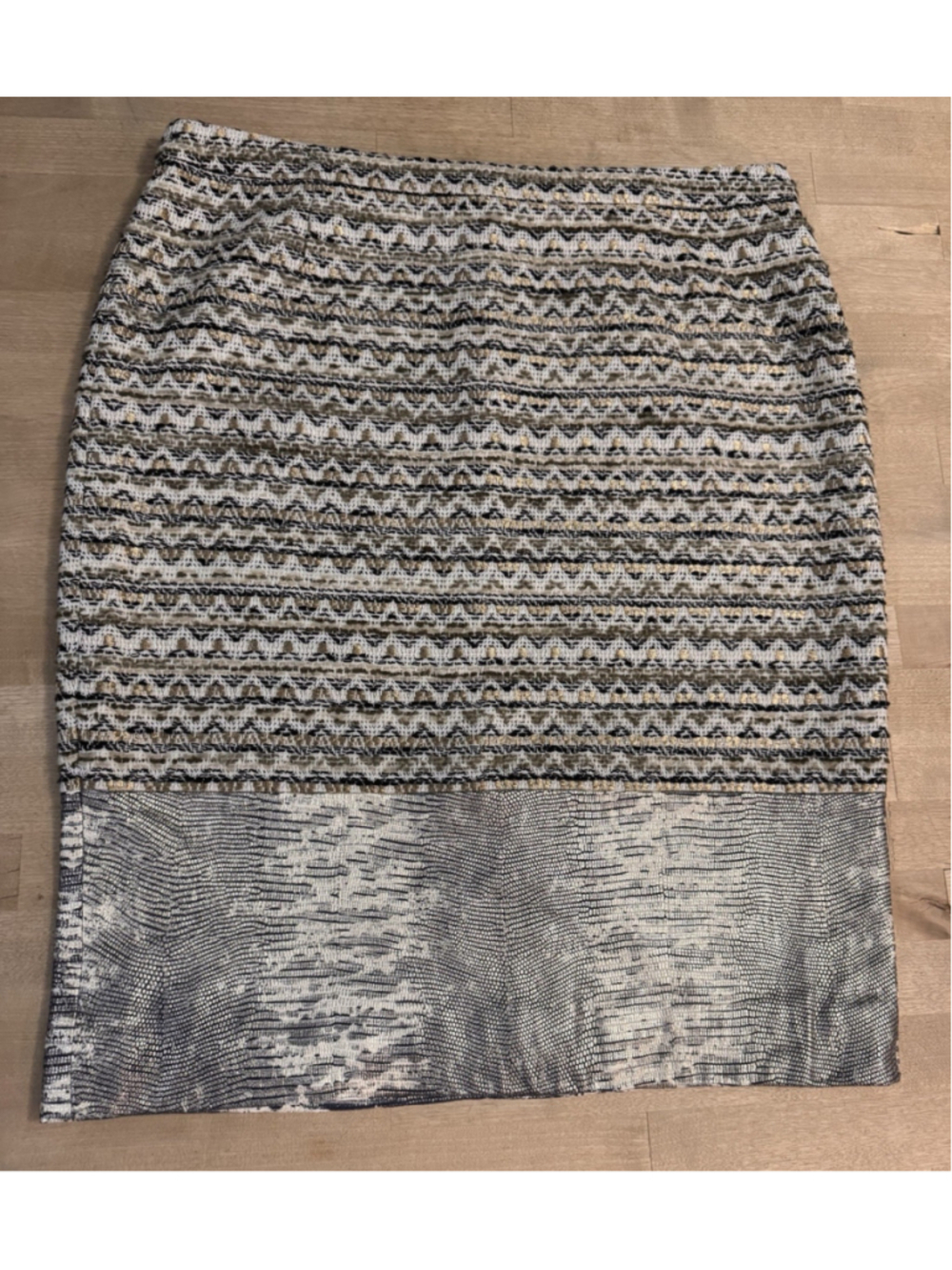 Tory Burch Metallic Tweed Snakeskin Leather Trim Skirt Women Size 6 Gold NWOT
